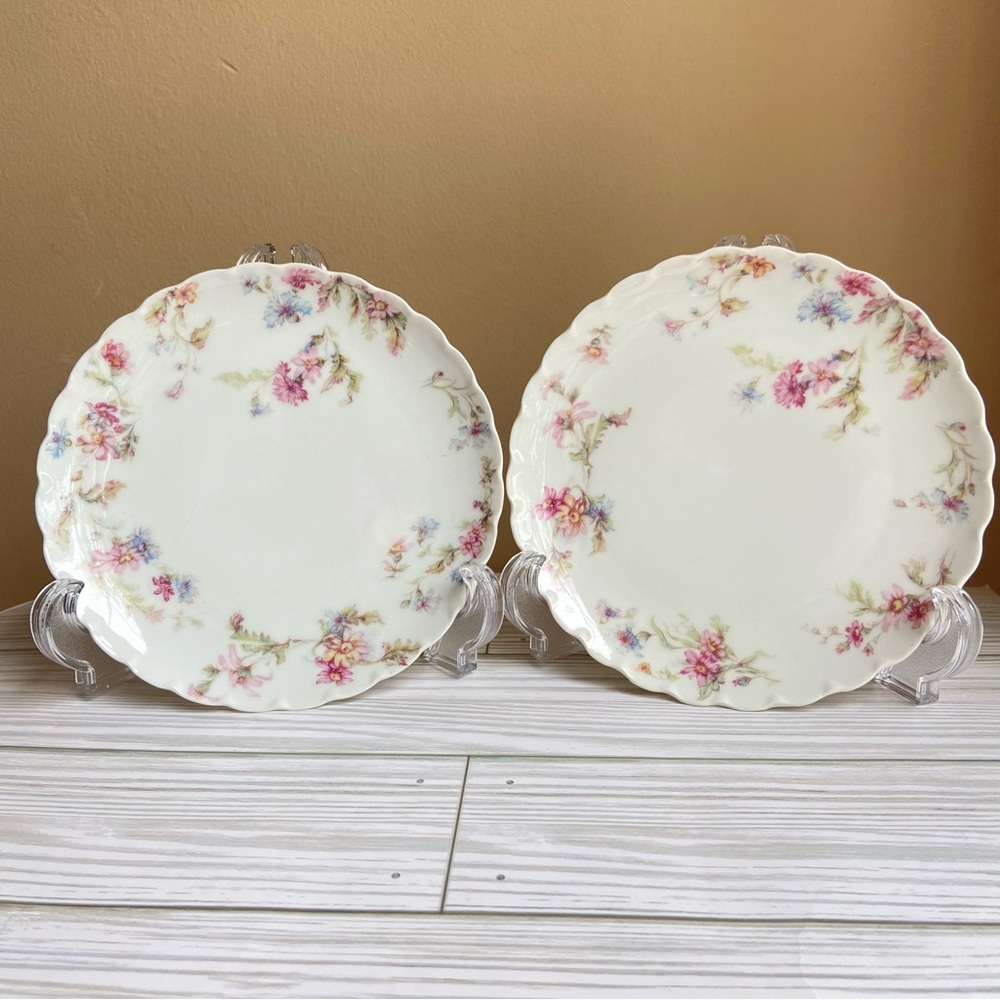 Haviland Limoges two bread and butter plates in porcelain floral Schleiger 659C